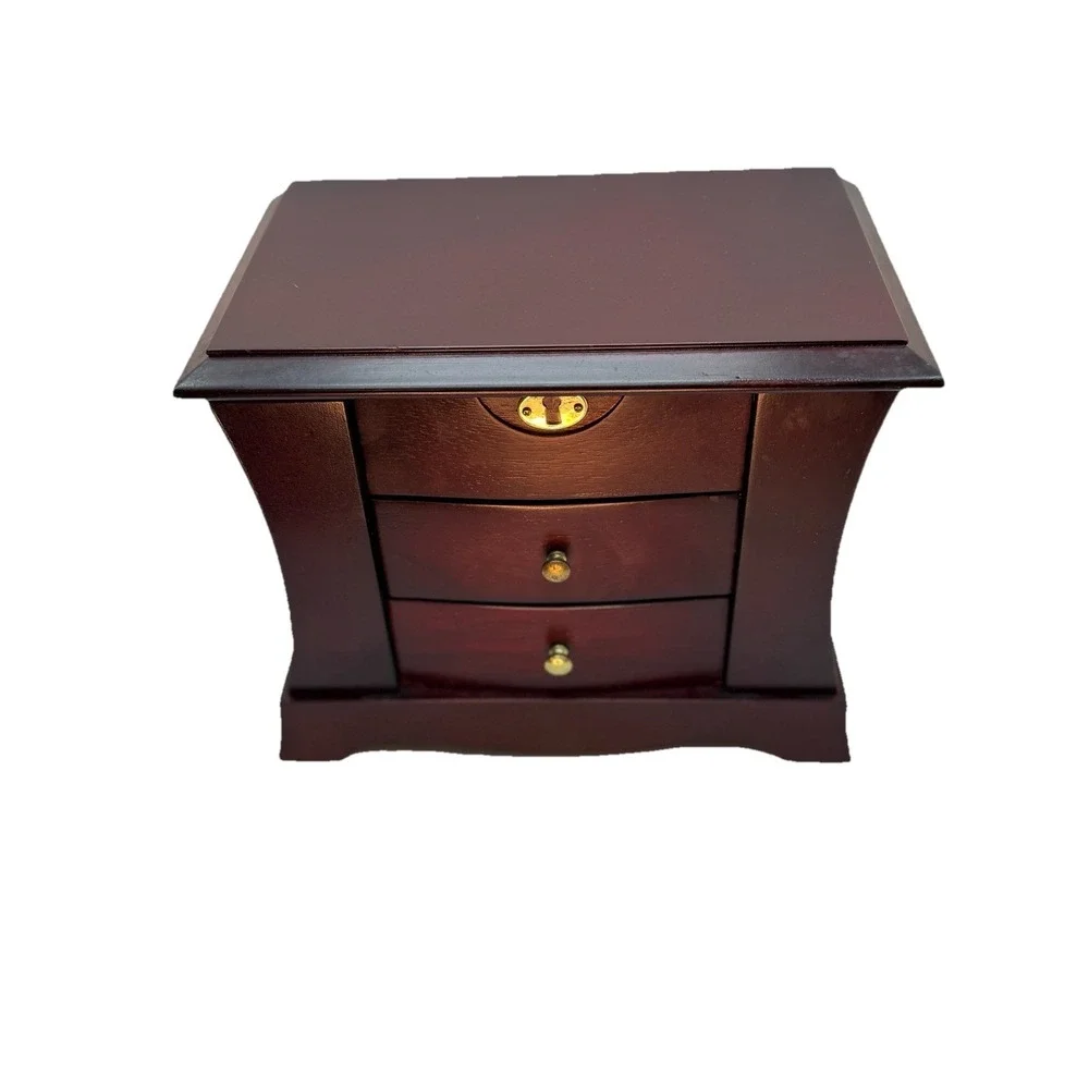 Vintage Mele Jewelry Box Cherry Wood Velvet Lined Quiet Luxury Grandmillennial
